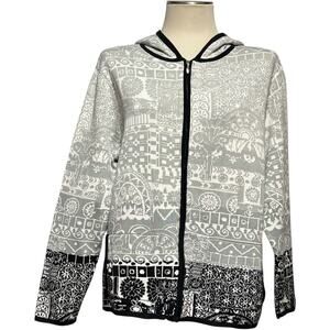 Chico's Silk Cotton Full Zip Hoodie Gray Black 3 / XL